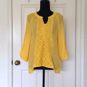 Rayon Blended Bright Yellow Blouse with front and sleeve laces, buttons.